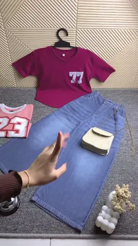 SETELAN KAOS CROP TOP OVAL DAN JEANS POLOS ANAK PEREMPUAN/OOTD CASUAL ANAK