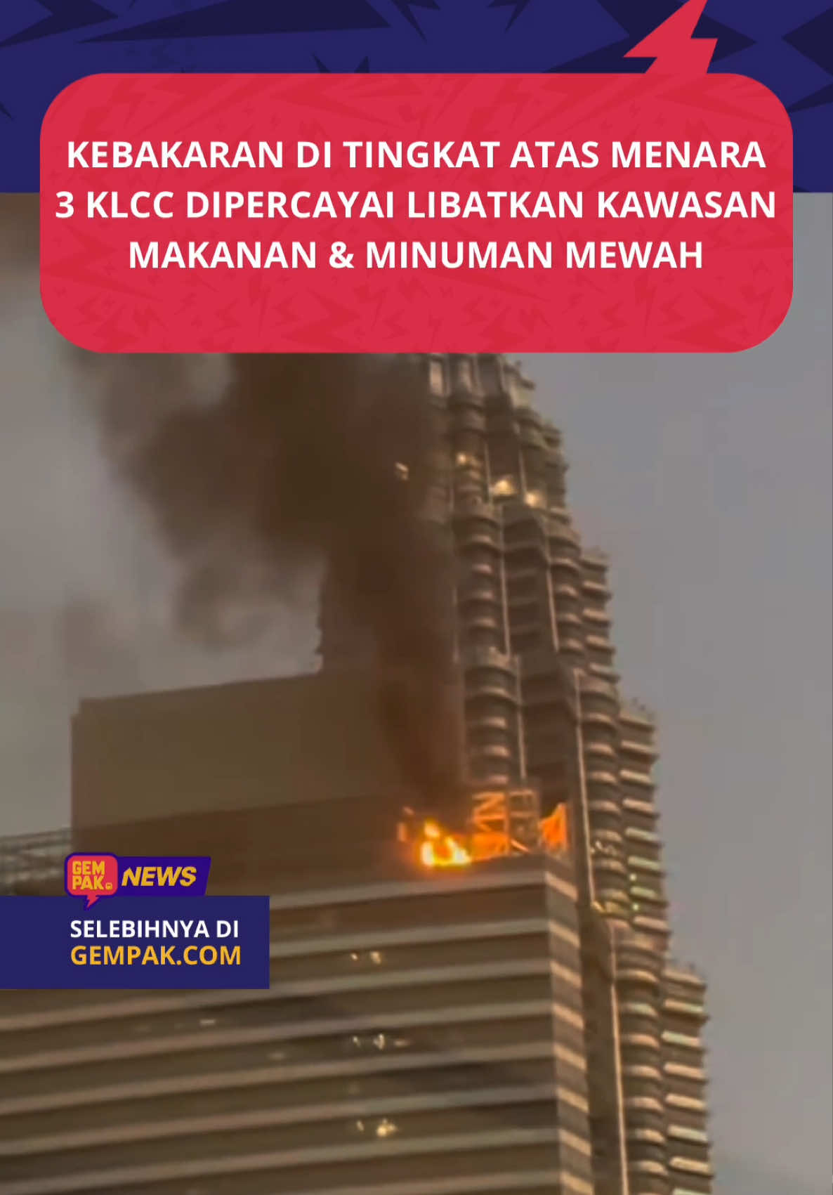 #GempakNews: Satu kebakaran dilaporkan berlaku di tingkat atas Menara 3 KLCC awal pagi tadi, dipercayai melibatkan kawasan makanan dan minuman mewah yang terletak di bangunan berkenaan. 📹 msafuan_salahudin (Threads) Klik link untuk artikel penuh #BeritaDiTikTok #SembangEntertainment #klcc 