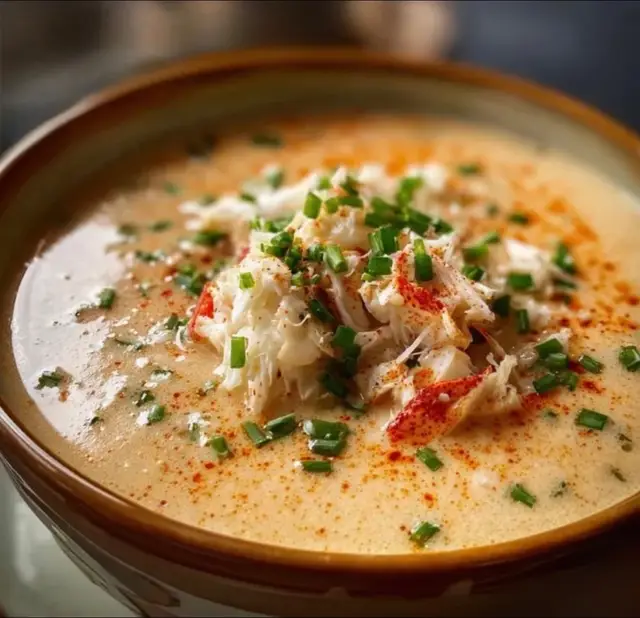 🦀 She-Crab Soup Ingredients: 	•	4 tbsp butter 	•	1 small onion, finely diced 	•	1 stalk celery, finely diced 	•	2 tbsp all-purpose flour 	•	3 cups seafood stock (or chicken stock) 	•	1 cup heavy cream 	•	1 cup whole milk 	•	1 lb lump crabmeat (reserve a little for garnish) 	•	2 tbsp dry sherry (optional but traditional) 	•	½ tsp Old Bay seasoning 	•	½ tsp paprika 	•	Salt & white pepper, to taste 	•	2 tbsp crab roe (optional, gives authentic flavor) 	•	Fresh chives or parsley, chopped (for garnish) Instructions: 	1.	Sauté aromatics: In a large pot, melt butter over medium heat. Add onion and celery; cook until soft and translucent (about 5 minutes). 	2.	Make the roux: Sprinkle in flour and stir constantly for 1–2 minutes to create a smooth paste (this thickens the soup). 	3.	Add liquid: Slowly whisk in seafood stock until smooth. Bring to a gentle simmer. 	4.	Add dairy: Stir in cream and milk. Let it heat through without boiling. 	5.	Season: Add Old Bay, paprika, salt, and pepper. Stir well. 	6.	Add crab: Fold in the crabmeat and crab roe (if using). Simmer gently for 5–7 minutes—don’t stir too roughly or you’ll break up the crab. 	7.	Finish: Stir in sherry, then taste and adjust seasoning. 	8.	Serve: Ladle into bowls, top with extra crabmeat, and garnish with chives or parsley.