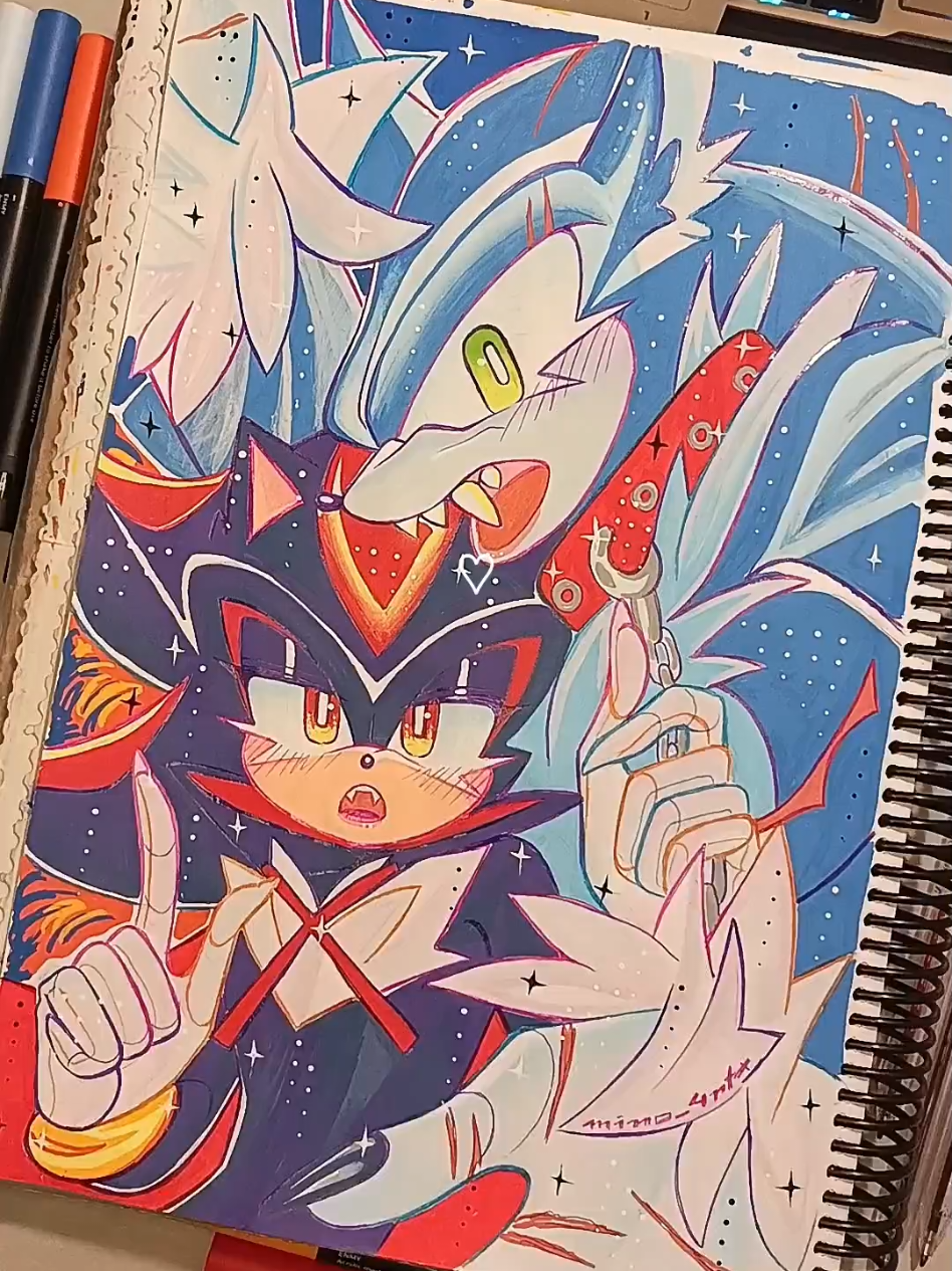 Aaauuuuu!! Sonadow on Halloween~ 🎃🧡  I went back to my old sketchbook, did you miss it? Because I sure did!! 🫶💕 It's the prettiest full page I've ever done with beautiful acrylic markers of @enmy__official  I'm a furry, and so are you!! 🫵🦔🖤💙❤️ #acrylicmarker #sonicart #sonic  #sonicthehedgehog #shadow 