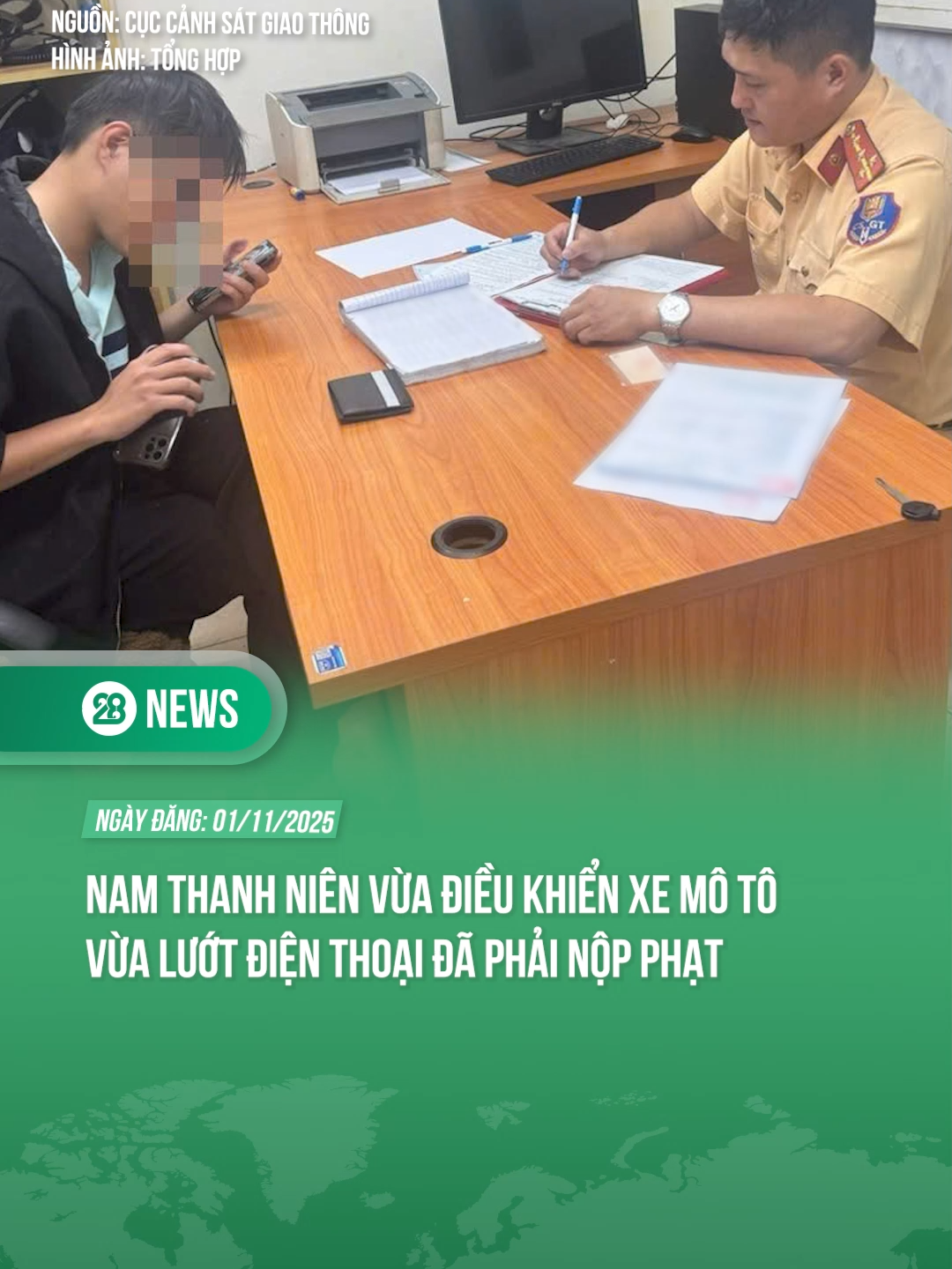 NAM THANH NIÊN VỪA ĐIỀU KHIỂN XE MÔ TÔ VỪA LƯỚT ĐIỆN THOẠI ĐÃ PHẢI NỘP PHẠT  #theanh28 #theanh28news #tiktoknews