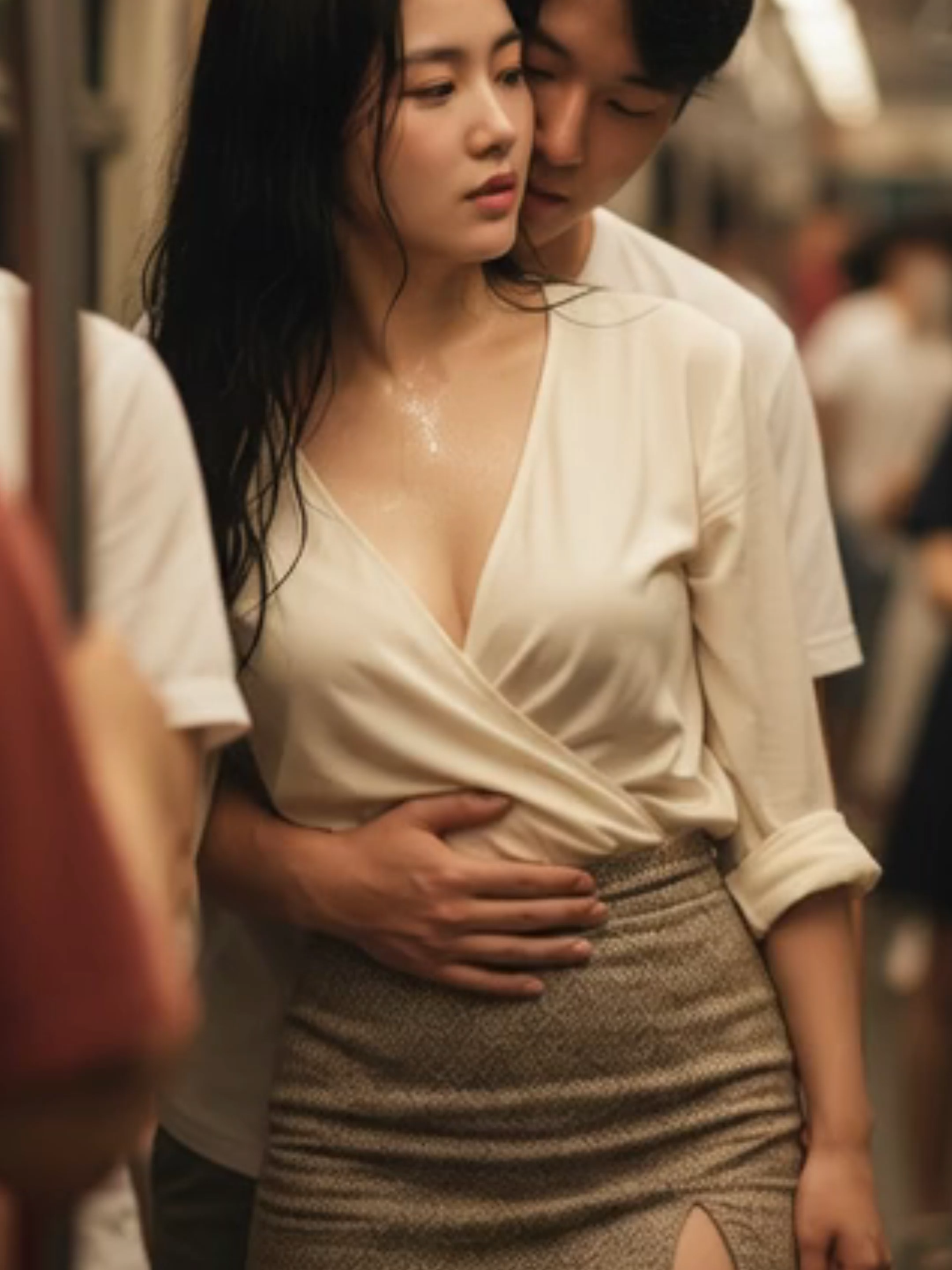 When he grabs you from behind on the subway! A heart-fluttering moment captured 💑 #지하철 #커플 #데이트#fyp #ai #aigirl #연인 #애인 #커플샷