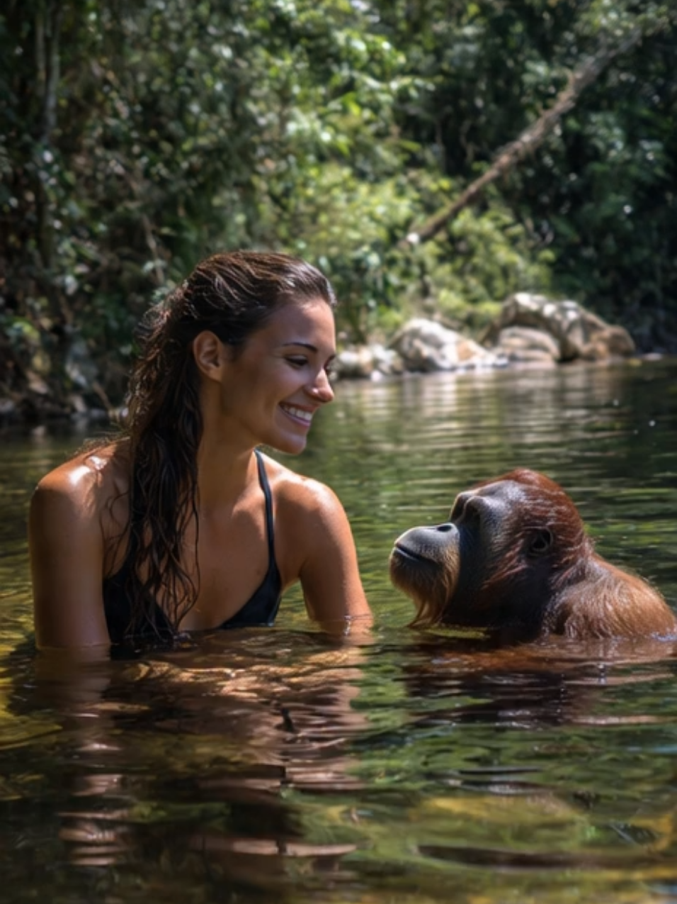 🦧 O sol reflete nas águas enquanto ela brinca com Fred — o orangotango aventureiro que ama nadar e rir dos elementais. 💦 Juntos, transformam o lago em pura festa e amizade verdadeira. 💛 Curta se acredita na magia das amizades improváveis 💬 Comenta com um 🐒 se também tem um amigo que alegra seus dias 📌 Siga pra mais cenas cheias de leveza e amor pela vida 💰 PayPal Donations — link in bio 🌸 Contact us here: http://t.me/gatasdaroca Visuals generated with AI — artistic creation 💫 #GatasNaRoça  #MulheresLindas  #Natureza  #mergulho  #mulheres 