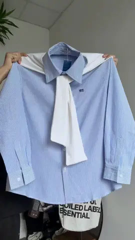 Áo sơ mi kẻ sọc phối khăn #aosomi #macdepmoingay #xuhuong #phoidoxinh #fypツ 