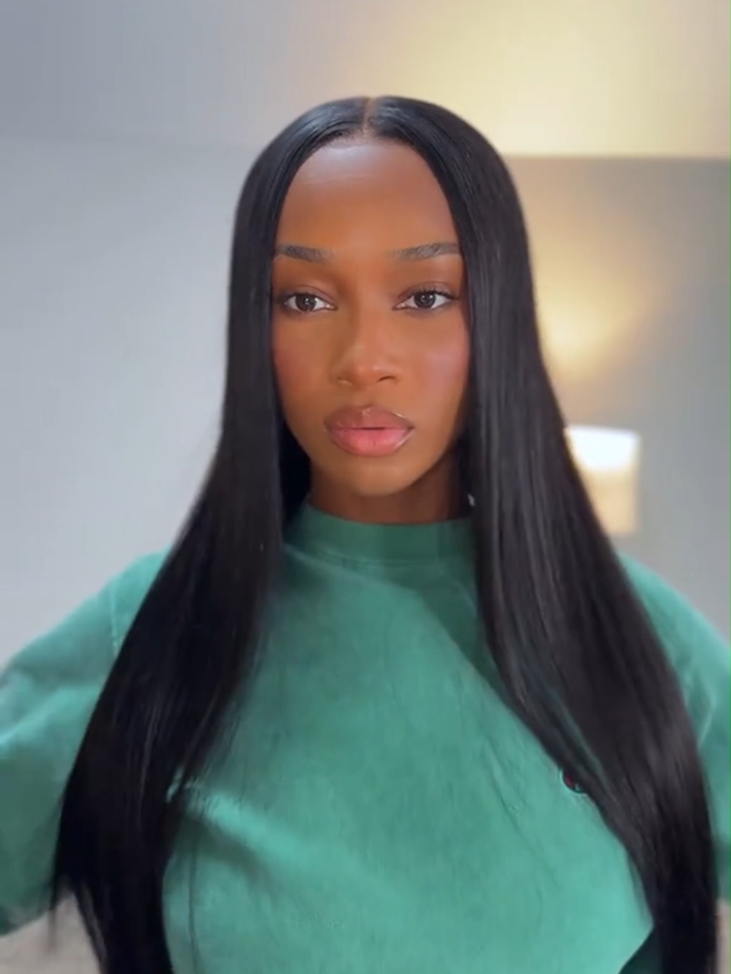 It’s silk buss down season, and we’re here for the glow🥰😍 @_pjwest  Hair: Pull & Go Glueless Straight Hair Wig 13x6 Lace #tinashehair #naturalhair #beginnerfriendly #wigtutorial #hairdone #humanhair #wiginstall #humanhairwig #gluelesswig #blackgirlmagic #wigforbeginners #readytowearwig #bussdown #readytowearwigs