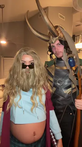 Happy Halloween from the Brothers of Asgard ⚡️🔨 #pregnanthalloweencostume #thor #loki #couplescostume #27weekspregnant @Tristan Graff 