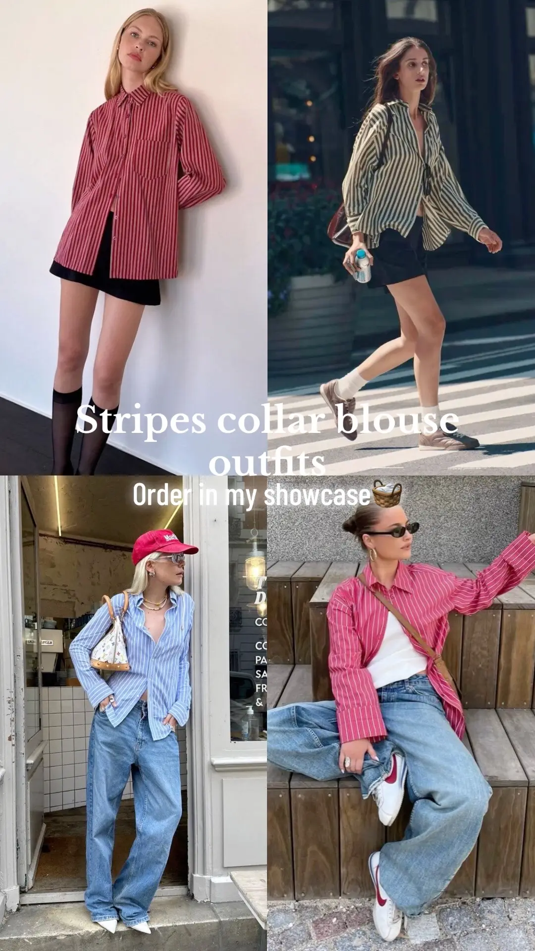 Fashion stripes collar blouse style outfits. #foryoupage #creatorsearchinsight #OOTD #collarstripesblouse 