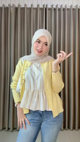 yuhuu outfit yellow✨🫰🏻😗  #knit #cardigan #outfitidea #ootdcardigan #innerstrip 