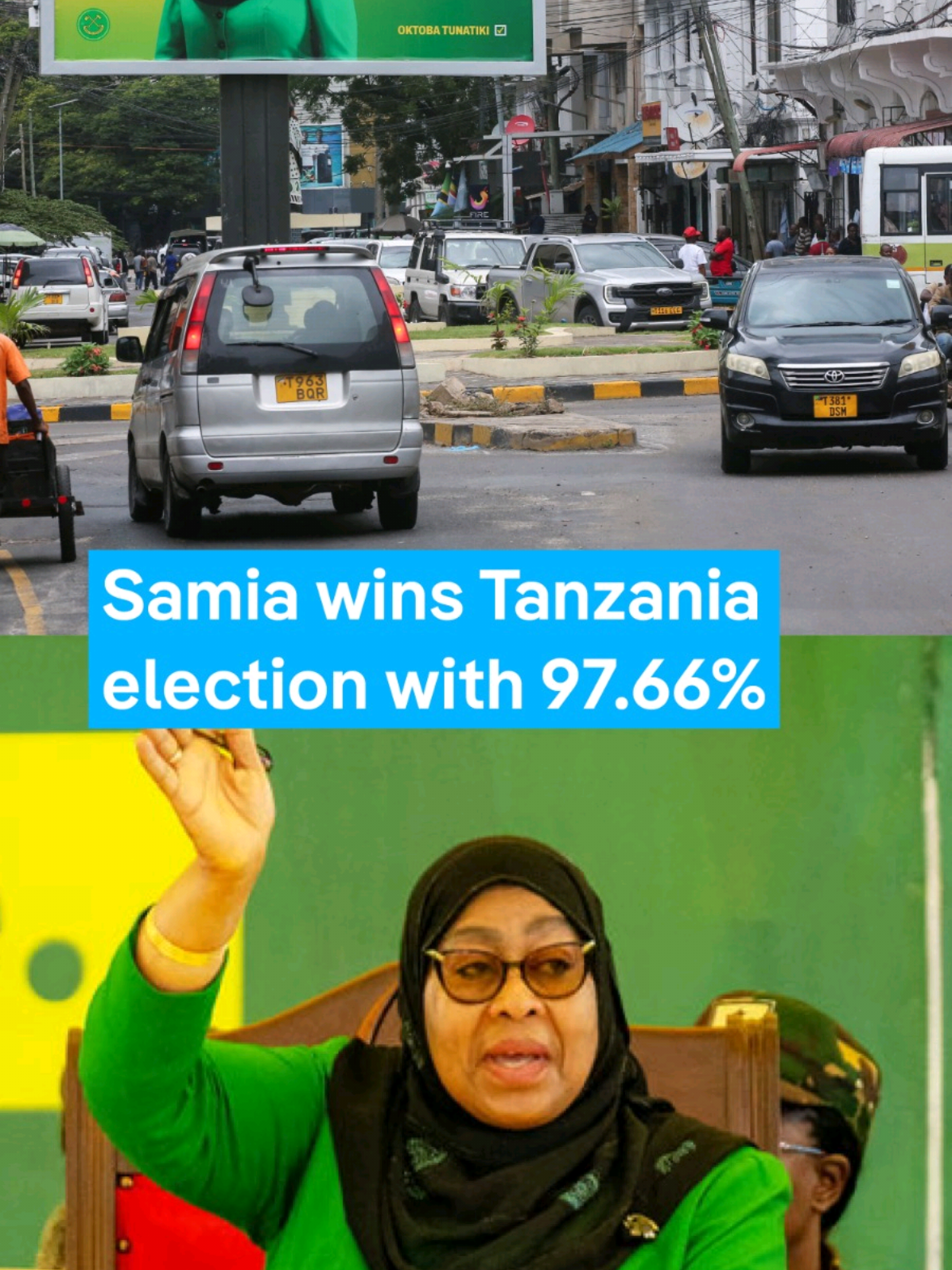Tanzania’s President Samia Suluhu Hassan has been declared the winner of the country’s general election with 97.66 percent of the vote, according to the electoral commission. Officials said she secured 31,913,866 out of 32,678,844 votes cast, extending her rule for a second term. The landslide victory comes after a tense poll marred by opposition boycotts, internet shutdowns, and allegations of voter intimidation. #dwafricasocialmedia #breakingnews #daressalaam #tanzaniatiktok #samiasuluhuhassan 