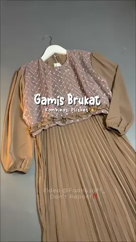 Rekomendasi gamis brukat kombinasi plisket🤎 #gamislebaran #gamisbrukat #gamisplisket 