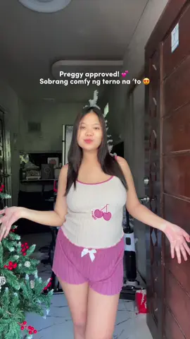 5 months baby bump + this cute terno for preggy moms 🎀 #cuteterno #sandopajama #ternoforpreggy #preggyoutfit 