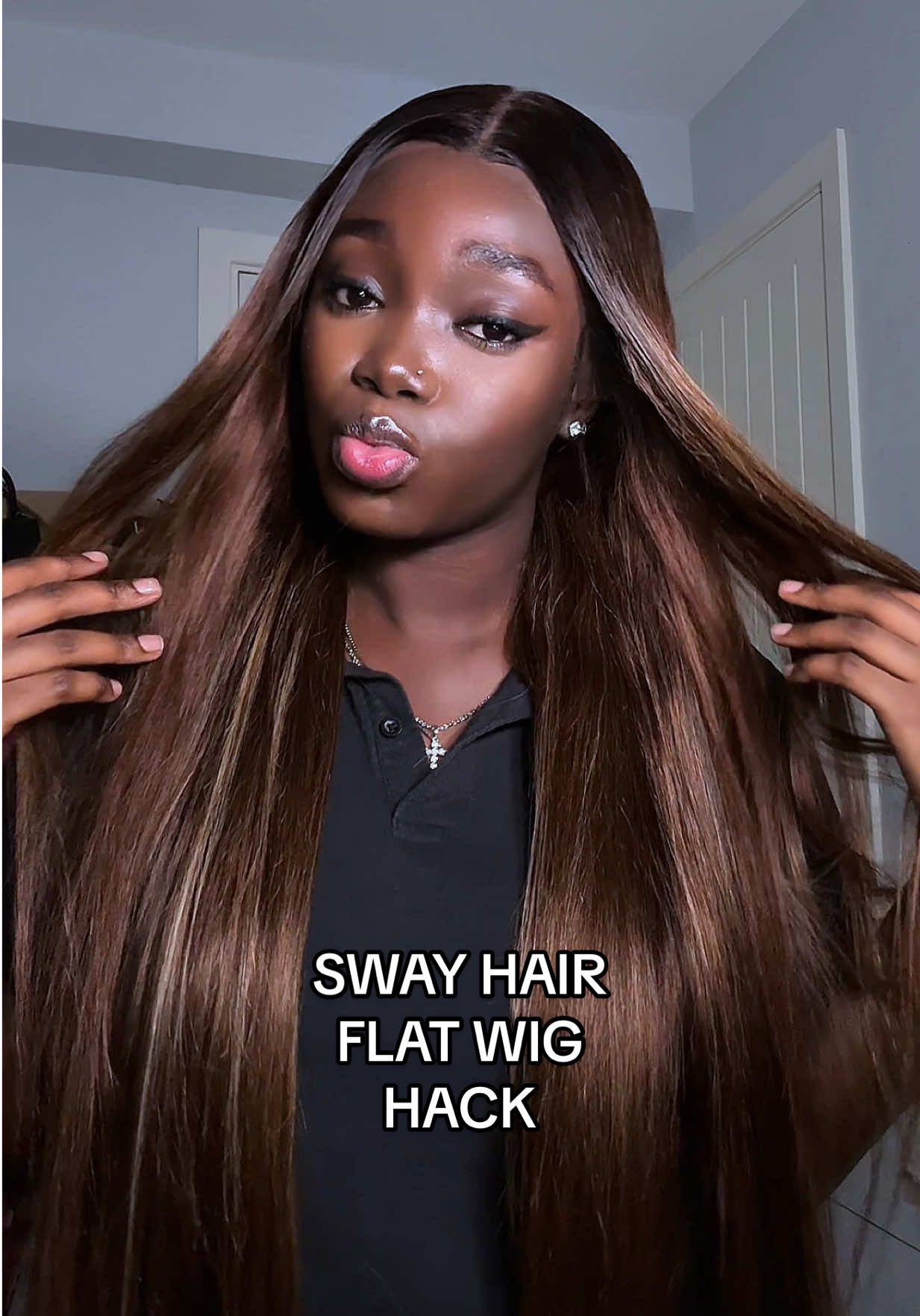 Ever wondered how to make your wig lay super flat? Here’s the trick. Wig from @Sway_Hair . Link in my byooZ Use code SWAYHAIR for 20% off.  Using your hotcomb and wax stick or mousse on hair section by section helps your wig stay flat and natural all day. Just look at how smooth & flat it looks. So sleek and perfectly flat.  #wigtok #wiginstall #wighack #hairtutorial #hairstyle 