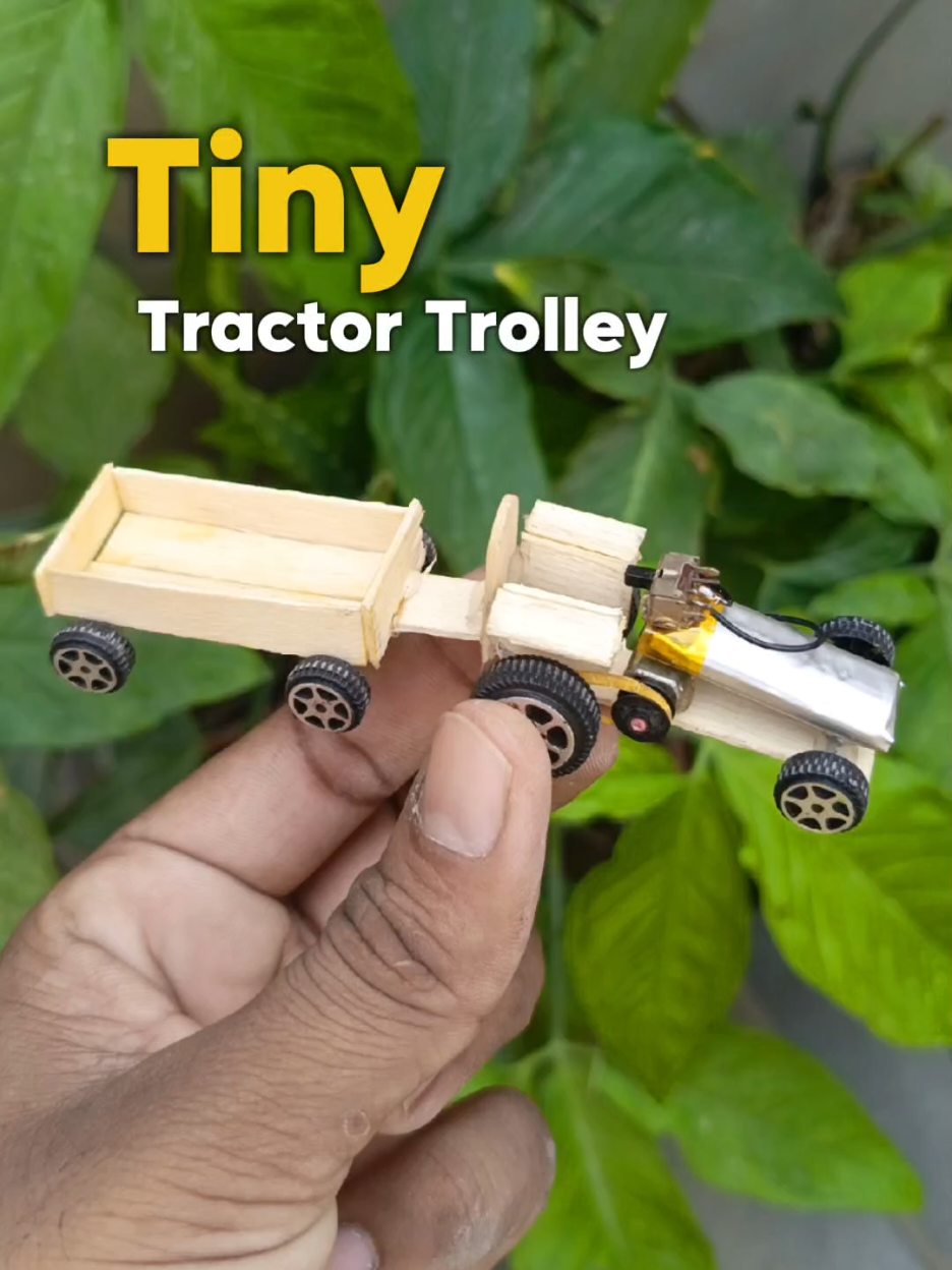 I Built a Mini Electric Tractor Trolley from Wood 😳 | Wait Till the End! 🔥 #MiniTractor #DIYProjects #CraftTok #EngineeringTok #TinyMachines 