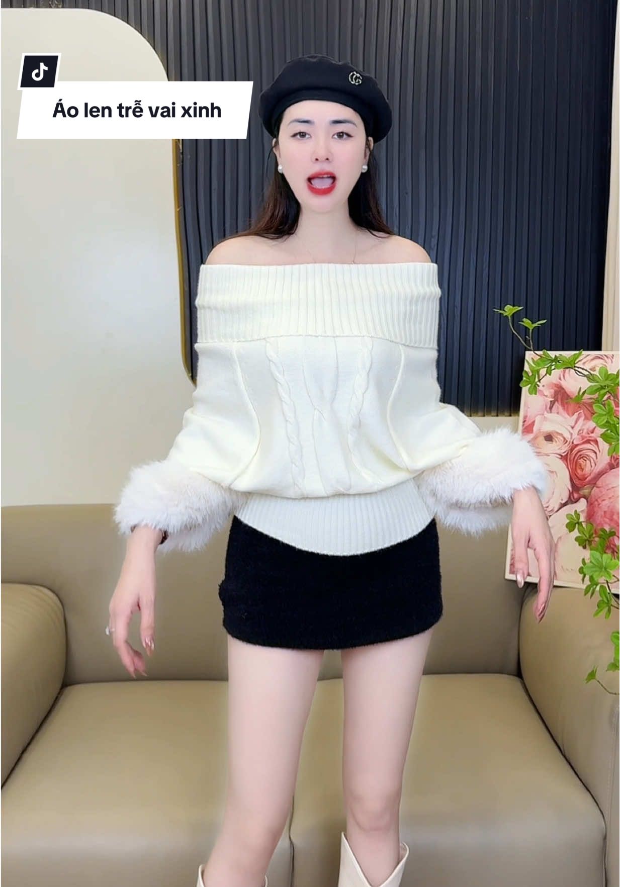 Len thừng trễ vai, tay phối lông siêu xinh #thudongxudaily #aolen #aolennu #aolenquangchau #xuhuong 