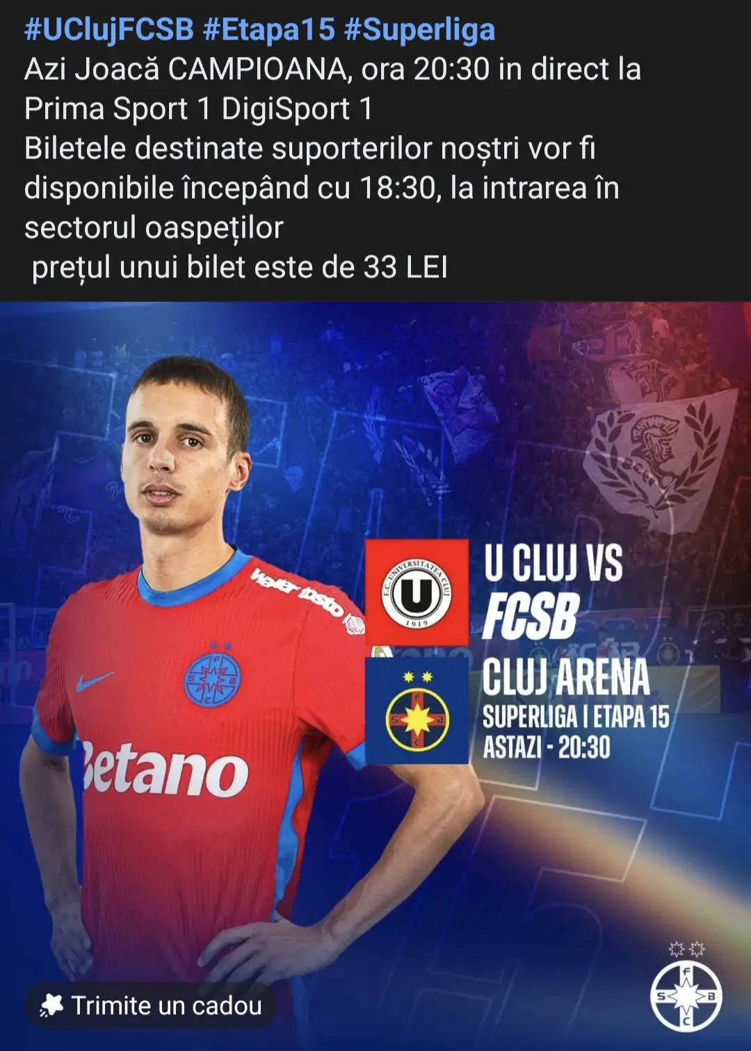 #Superliga  #UClujFCSB  #Etapa15  #PeluzaNord❤️💙  #OIubireRoșAlbastră❤️💙 