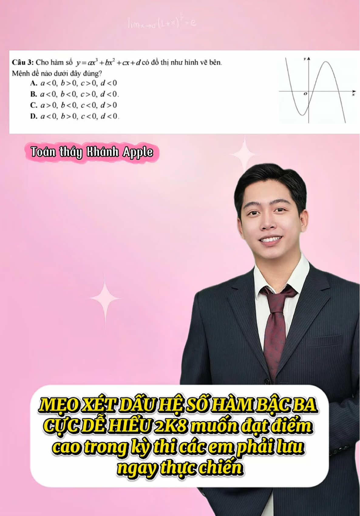 Mẹo xét dấu hệ số hàm bậc 3 cực dễ hiểu. 2k8 muốn đạt điểm cao trong kỳ thi phải lưu ngay thực chiến #loptoanthaykhanhapple #thpt #onthidaihoc #2k8 #lop12 