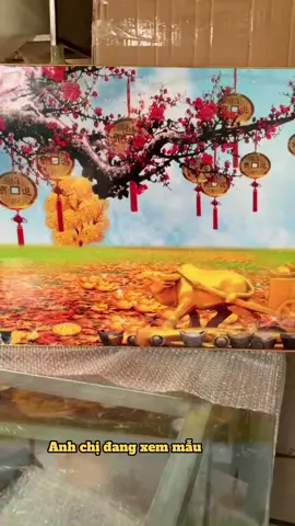 tranh tráng gương hoa đào tài lộc 