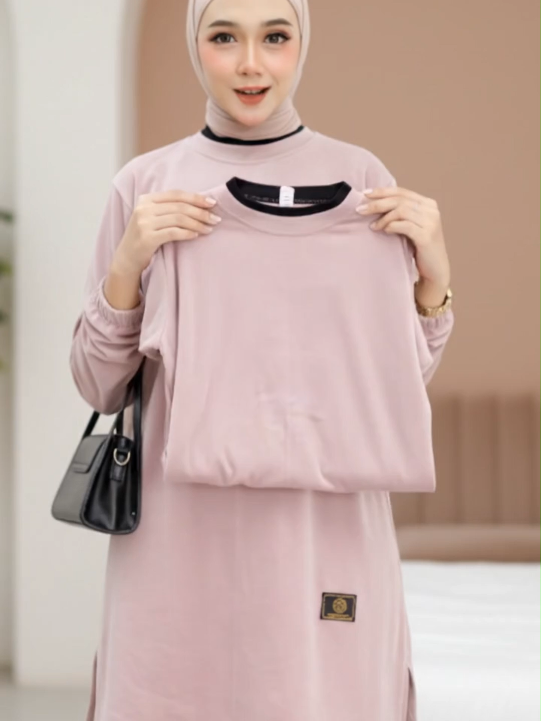 Kaos Tunik Polos Wanita Lengan Panjang Warna Pink #kaostunikpolos
