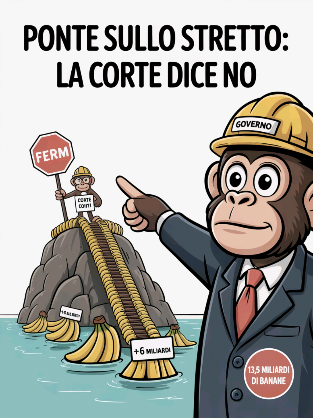 🚧 La Corte dei Conti ha detto NO al Ponte sullo Stretto. Costava 6 miliardi, ora 13,5. E i conti non tornano. Dubbi su soldi, ambiente e traffico. Il governo può andare avanti, ma si assume tutta la responsabilità. 🍌 Ti spiego tutto in poche banane. E tu? Lo costruiresti o no? #pontesullostretto #italia #banane #economia #attualità 