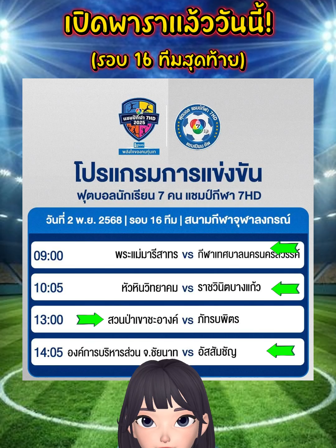 สนุกสุดมันส์กันต่อ รอบ16 ทีมสุดท้าย‼️⚽ #ลูกหมีชี้เป้า #ฟุตบอลแชมป์กีฬา7hd #บอล7สี #แชมป์กีฬา7hd #ch7hdsports #ฟุตบอลนักเรียน #ภัทรบพิตร #องค์การบริหารส่วนจังหวัดชัยนาท #อัสสัมชัญ #ราชวินิตบางแก้ว #สวนป่าเขาชะอางค์ #หัวหินวิทยาคม #พระแม่มารีสาทร #โรงเรียนกีฬาเทศบาลนครนครสวรรค์