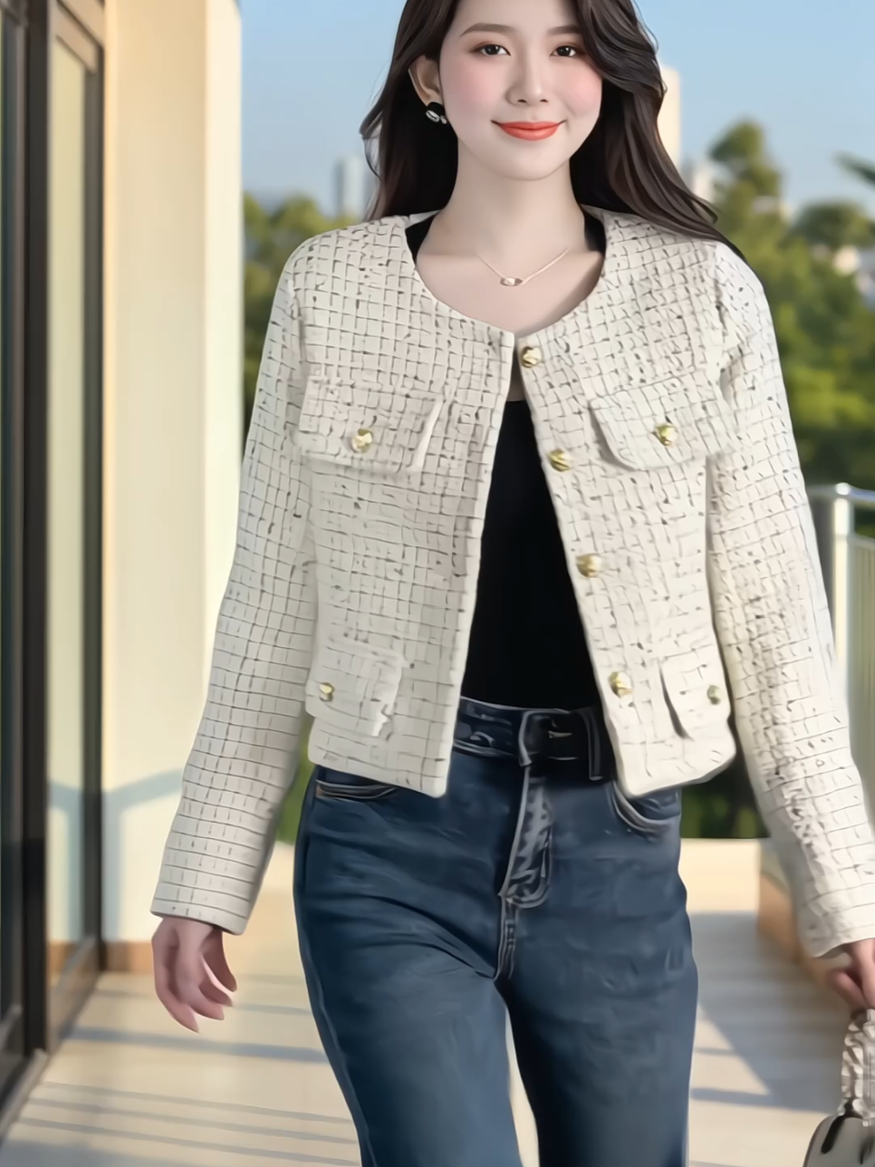 Áo khoác dạ tweed kim sa, 3 lớp sang trọng thanh lịch #aokhoacnu #aokhoacda #aodanu #aokhoacxinh #xuhuong 