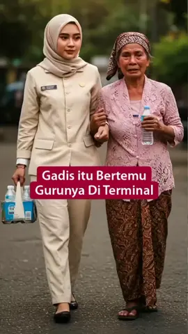 Gadis itu bertemu gurunya di terminal