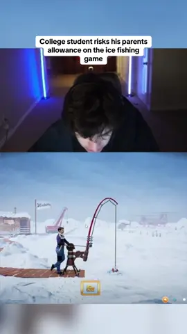 College student risks his parents allowance on the ice fishing game #kickstreaming 