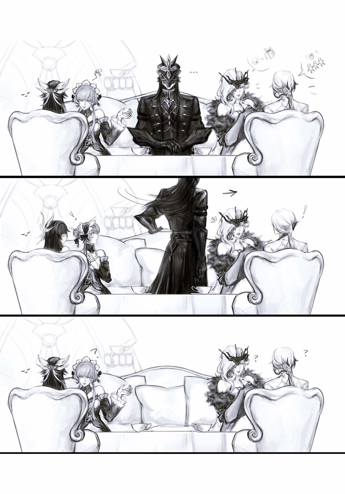 Tea party.                                                     Artis tsatan_jnr. #capitano#GenshinImpact  #Sandrone #Columbina #fyp