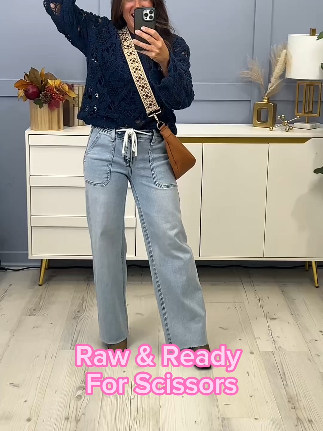 Raw hem = snip to fit ✂️  Wide leg = comfy cute  🛒 On sale = zero excuses These jeans were made for real-life legs (and scissors, if needed). #denimdrop #momstyle #rawhem #widelegjeans #ALBfinds #fallfit