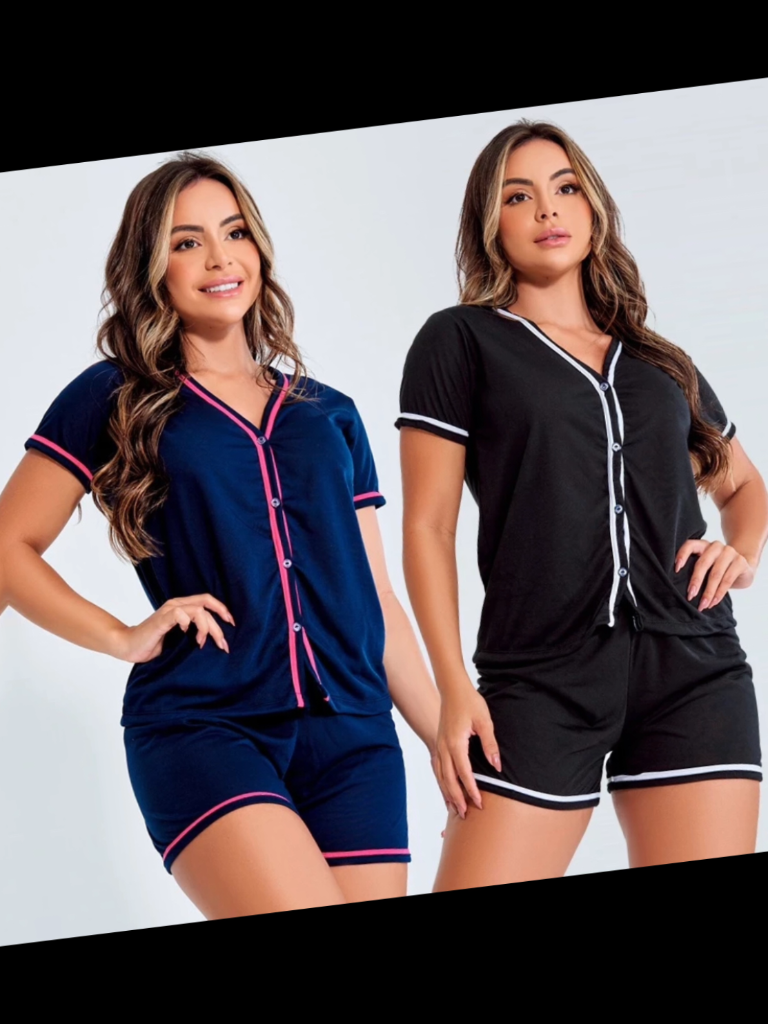 Kit 02 Pijama Americano Feminino Short Doll Blogueira Com Botões Maternidade #modafemininaonline #feminino #maternidadecomamor #pijama #pijamas 