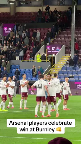 Arsenal players celebrate win at Burnley.  #burnley #arsenal #rice #saka #gabriel 