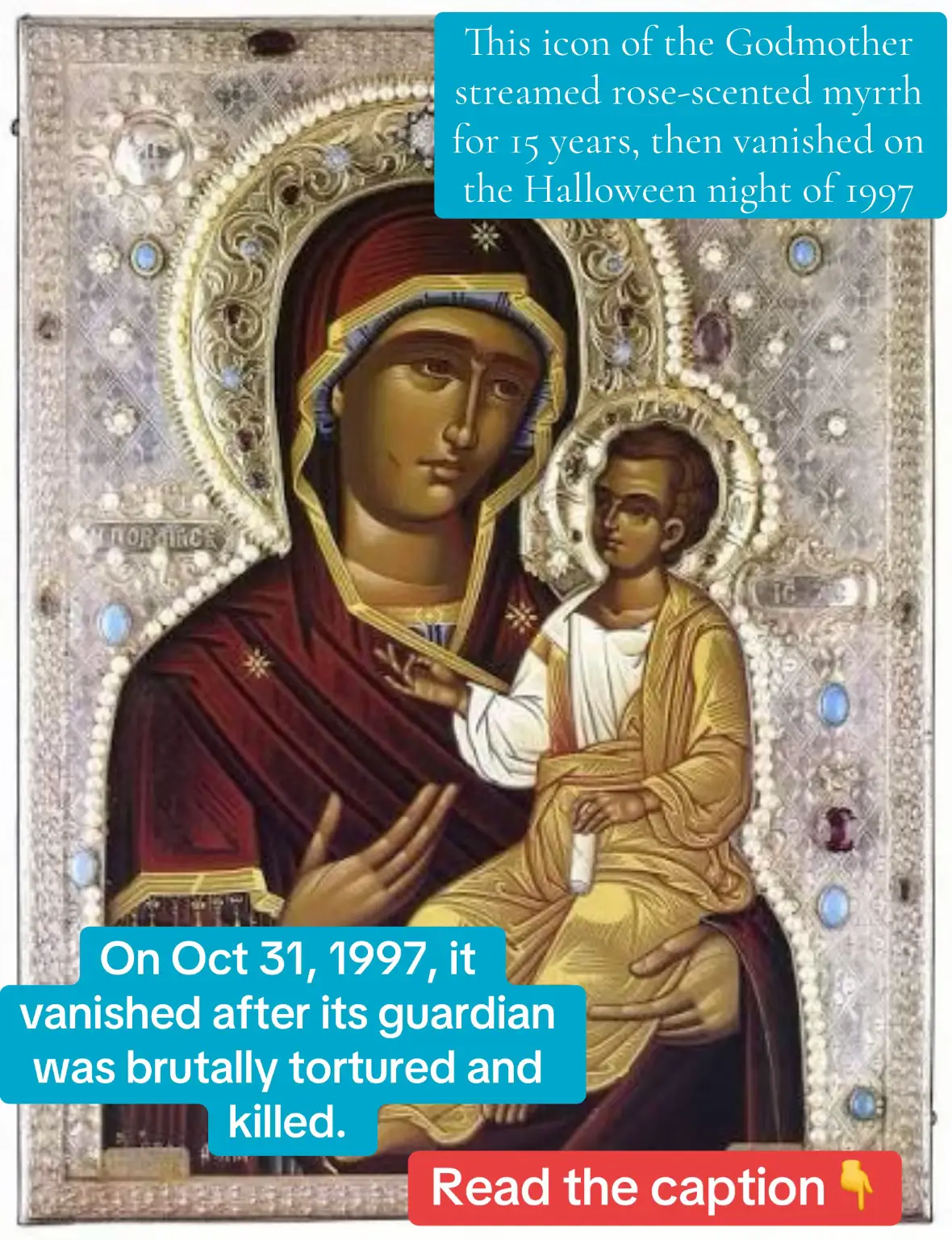 Today we commemorate the day of the martyrdom of the guardian of the miraculous, myrrh-streaming icon of the Mother of God of Iveron. He was born on May 13, 1948, in Valparaíso, into a devout Catholic family of Spanish aristocratic origin. As a child, he showed a talent for painting, and both he and his family hoped he would become an artist.  In 1962, at the age of twelve, José was on his way to a Catholic church when he happened to hear the beautiful singing coming from the open doors of the Holy Trinity Orthodox Church in Santiago. The beauty of the church’s interior, its icons, and the service made a deep impression on the boy, and from that time on he began attending the Orthodox church. Two years later, Archbishop Leonty (Filippovich) of Chile received him into Orthodoxy, with the consent of José’s mother. In 1982, he visited Mount Athos, particularly one skete of iconographers, where he was deeply moved by an icon of the Iveron Mother of God painted by the monks there. José asked the monks to sell him the icon, but they refused. However, on the last day of his stay on Athos, he received as a gift from Schema-Abbot Clement (†1997) of the Spaso-Rozhdestvensky Skete a copy of the Iveron Icon of the Mother of God. The gifted icon began to stream fragrant myrrh abundantly on November 24, 1982, after his return to Canada. He later recalled: “On November 24, at three o’clock in the morning, I woke up to a strong fragrance. At first, I thought it came from relics or a spilled bottle of perfume, but when I approached the icon, I was astonished - the entire icon was covered with fragrant myrrh! I froze in place at such a miracle! Soon the myrrh-streaming icon was taken to the church. From that time on, the icon of the Mother of God constantly exuded myrrh, except during Holy Week. Remarkably, the myrrh flowed mainly from the hands of the Mother of God and Christ, as well as from the star on the right shoulder of the Most Pure One. At the same time, the back of the icon always remained dry.” News of this miraculous event spread quickly, and the icon was placed in an Orthodox cathedral in Montreal, where countless people came to venerate it. According to witnesses, the myrrh had a strong aroma of roses and was collected in vessels. For fifteen years, José was the guardian of this holy icon, traveling with it to Orthodox parishes in many countries. José Muñoz, who always accompanied the miraculous icon, conducted himself with great humility. He never sought attention, and during church services he stood quietly at the back, unnoticed, like a monk. He often returned to Mount Athos, sometimes even with the wonderworking icon. There, he was tonsured a monk by Schema-Abbot Clement with the name Ambrose, in honor of St. Ambrose of Optina. On the night of October 31, 1997, he was murdered in his room at the “Grand Hotel” in Athens, and the myrrh-streaming icon disappeared without a trace. On that day, Orthodox Christians commemorate the Apostle Luke, who according to tradition was the first iconographer - while many others, in contrast, celebrate Halloween. On November 12, 1997, thirteen days after his murder, he was buried according to his will in the Russian cemetery at the Holy Trinity Monastery in Jordanville, New York (USA). According to witnesses, during the funeral, despite the long time that had passed, his body bore only traces of torture, but showed no signs of decay or odor. On December 9, 1997, the fortieth day after his death, candles at his grave miraculously lit by themselves and continued to burn for an unusually long time. #IveronIcon #OrthodoxMiracle #Find2God #orthodox 