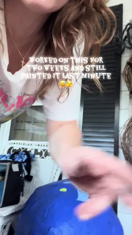 🫠 Literally no time for myself to finish this so I painted it 10 min before we left. Also haven’t done a head this big before but am going to do it again next year with more time and a different character. #papermache #art #homemade #Halloween #fyp 