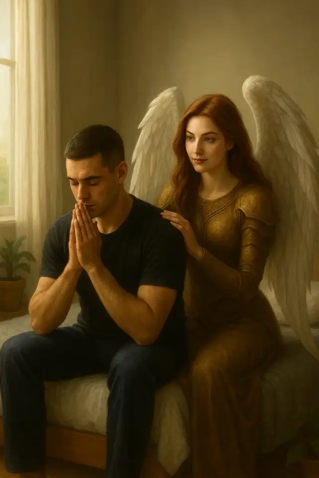 Bajo el velo tenue de la luz del alba, un alma se postra en silenciosa súplica.  El ruego se eleva mientras la fe lo envuelve en una dulce fragancia.  A su lado 