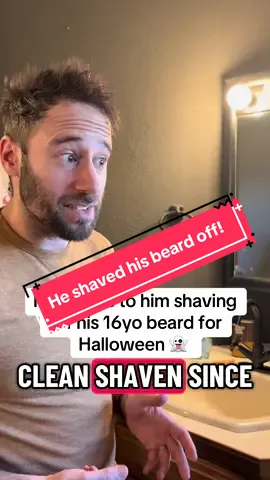 Reactions to him shaving  off his 16yo beard for Halloween 👻 #halloween #funny #shavedface #beard #reveal @jeppers128 