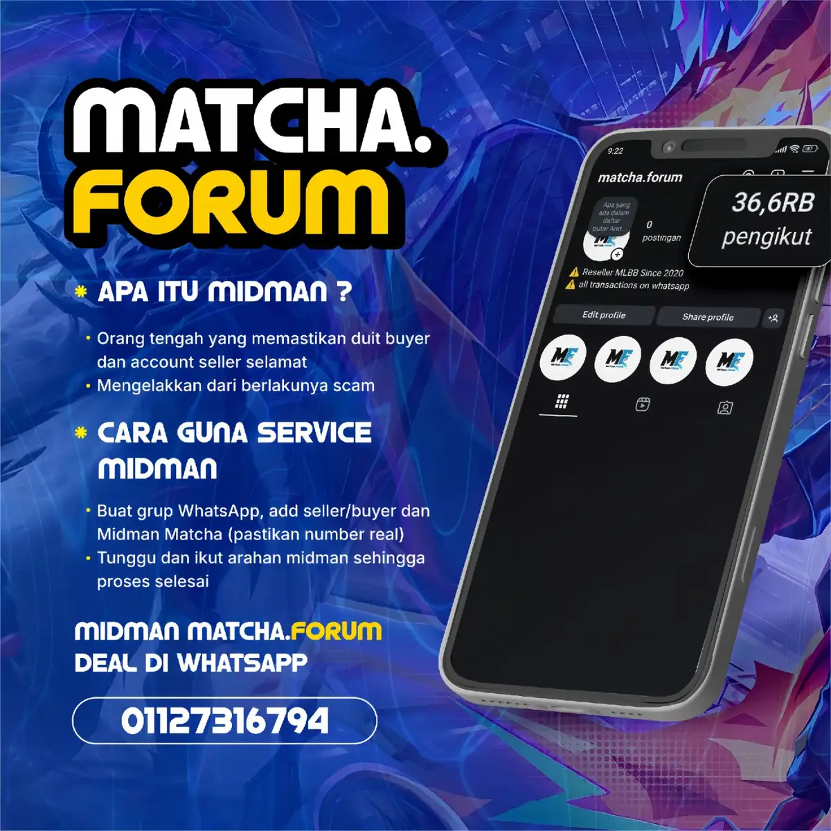 official Matcha.Forum midman services Since 2022 #mid #malaysia #jb #ml #mlbb 