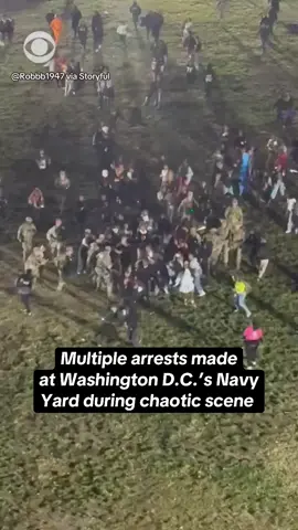 Police in Washington, D.C. said multiple people were arrested on Halloween following “disorderly behavior” in the city's Navy Yard. Video shows offices chasing individuals during the chaotic scene. Nearby streets were closed down due to the incident. #washingtondc #dc 