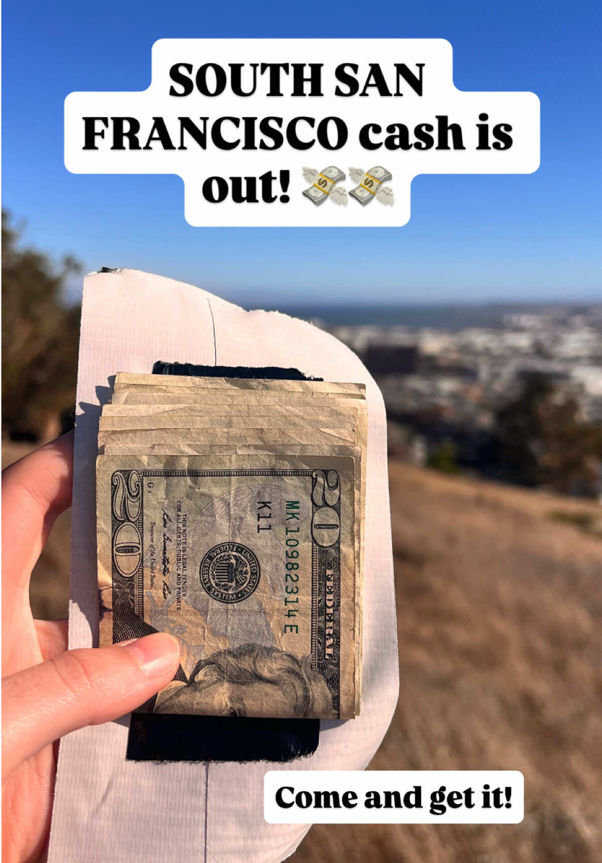 SOUTH SAN FRANCISCO, gear up for a quick hike and come get it! Drop a comment letting us know where to go next ⬇️💰💸 #southsanfrancisco #sanfranciscocash #bayareacashdrop #treasurehunt #cash 