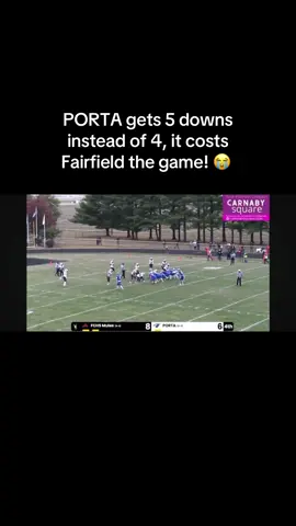 Controversial ending to the Porta Fairfield game that cost Fairfield the game. PORTA received a 5th down, they spiked the ball twice in the possession, ran it once, kneeled down and then on the 5th down PORTA kicked a field goal to win it 9-8. I am so sorry Fairfield, this isn’t right. Video Credit to @Mule Nation
