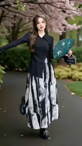 Set rok panjang dan atasan kerah kancing miring #setrok 