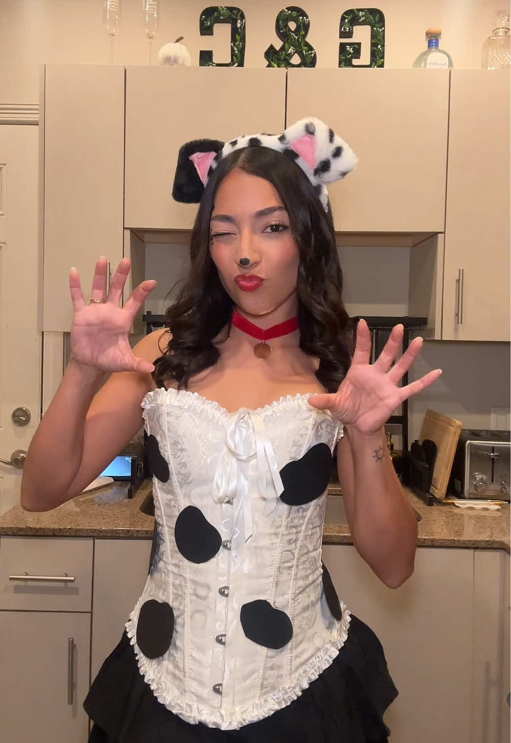 not sure what I did with my hands there but HAPPY HALLOWEEN 🎃🖤 #happyhalloween #halloweencostume #dalmatian 