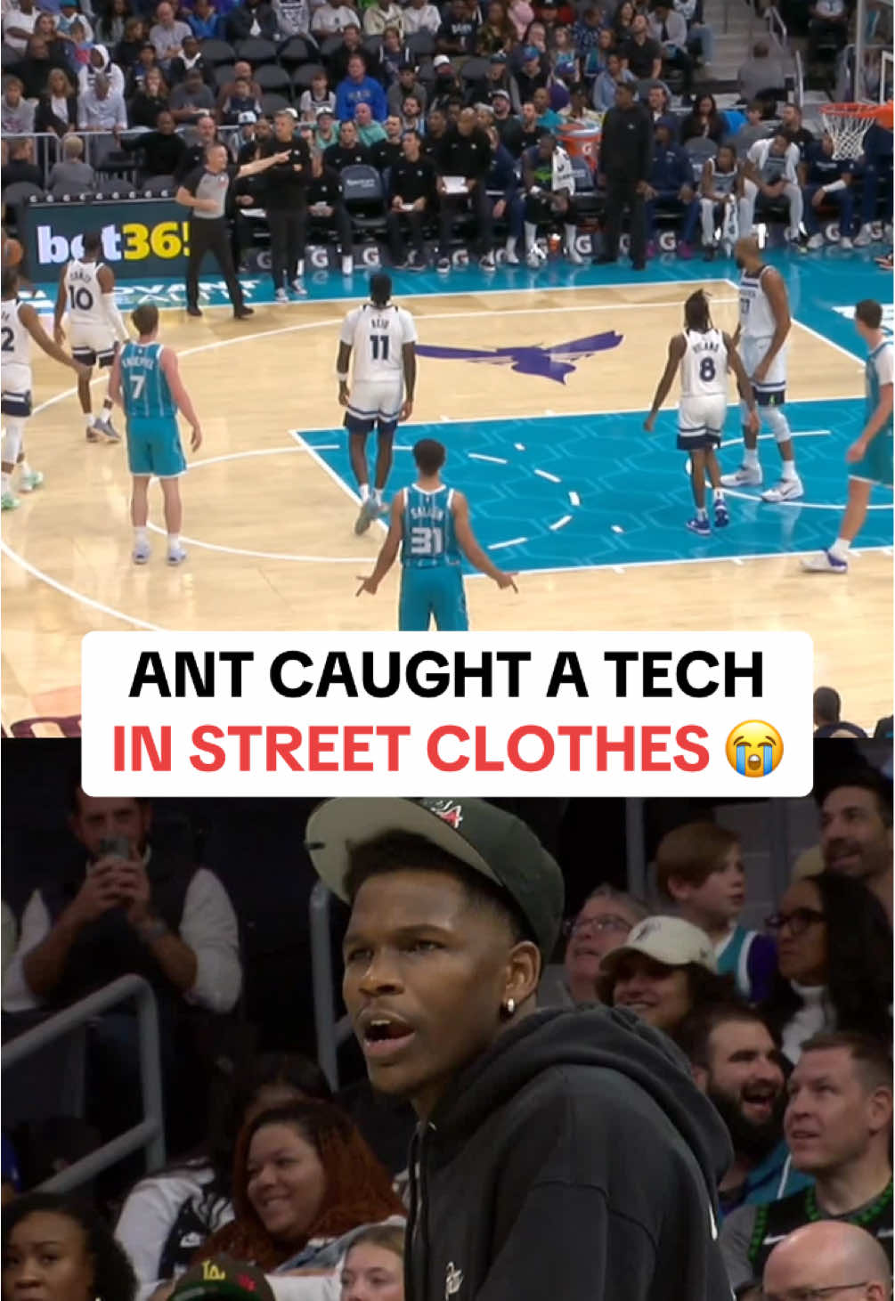 Ant really got t'd up in a game he isn't playing in 💀 #NBA #basketball #anthonyedwards #timberwolves #nbabasketball 