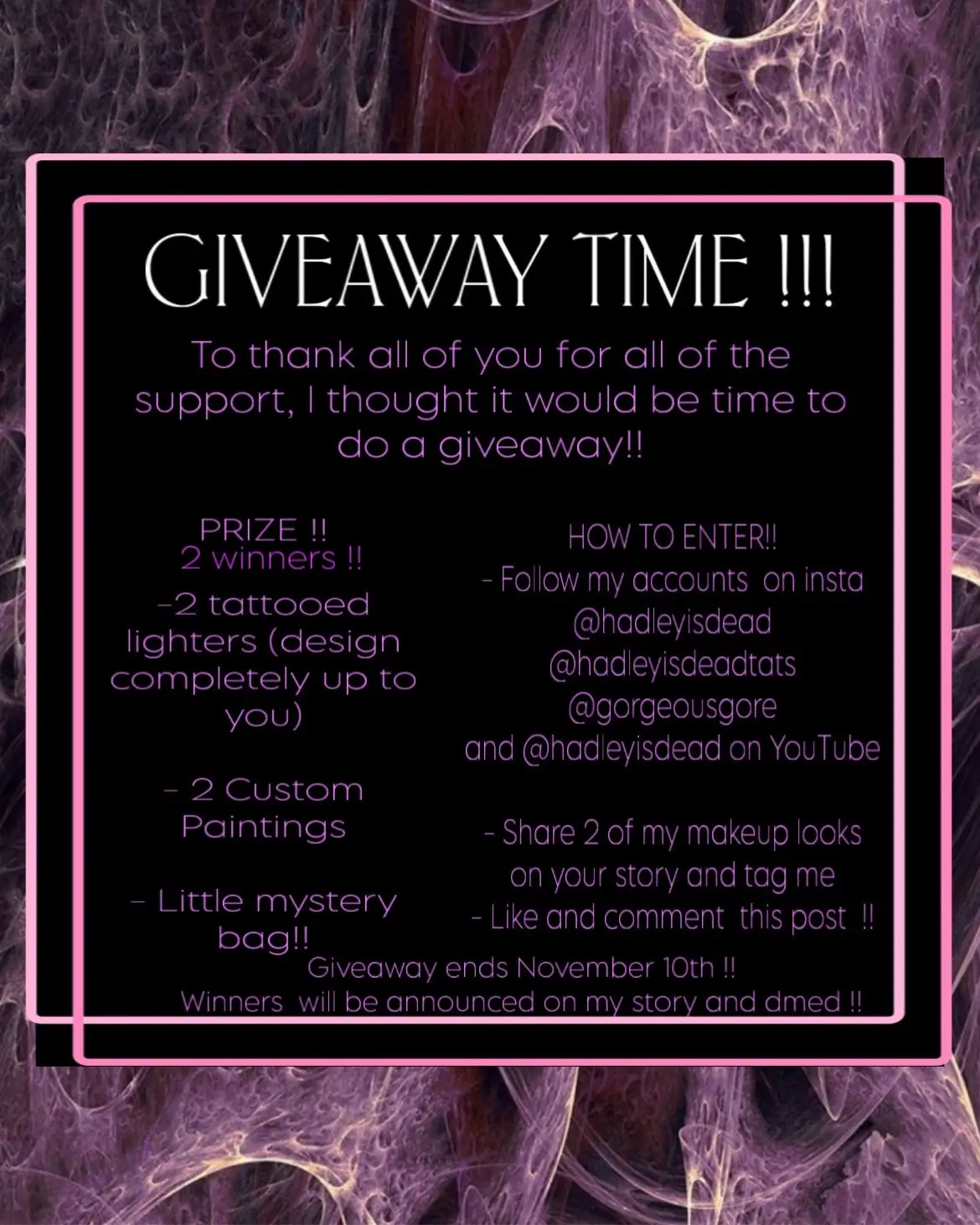 Giveaway post on my insta !! Thank you all for the support ! #hadleyisdead #fyp #giveaway 