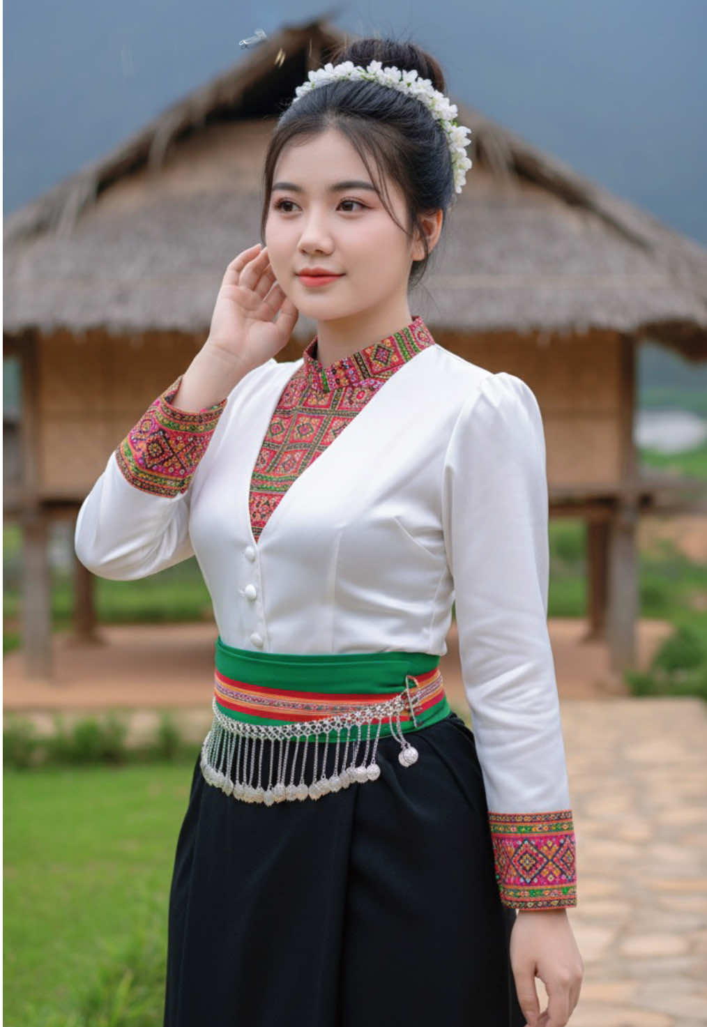 Trang phục dân tộc Mường, nhưng mà không giống lắm, kệ đại đại đi hẹ hẹ #fypシ゚viral🖤tiktok #AI #Gemini #prompt 