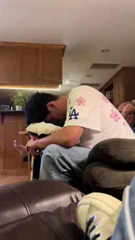 My boyfriend’s reaction to the dodgers winning the World Series🤭 he was stressing