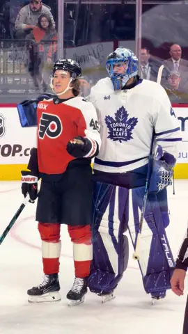 Trevor Zegras was irate with a cheap shot on a teammate. He had to be held back by the Toronto goalie. #trevorzegras #flyers #NHL #hockey #mapleleafs 