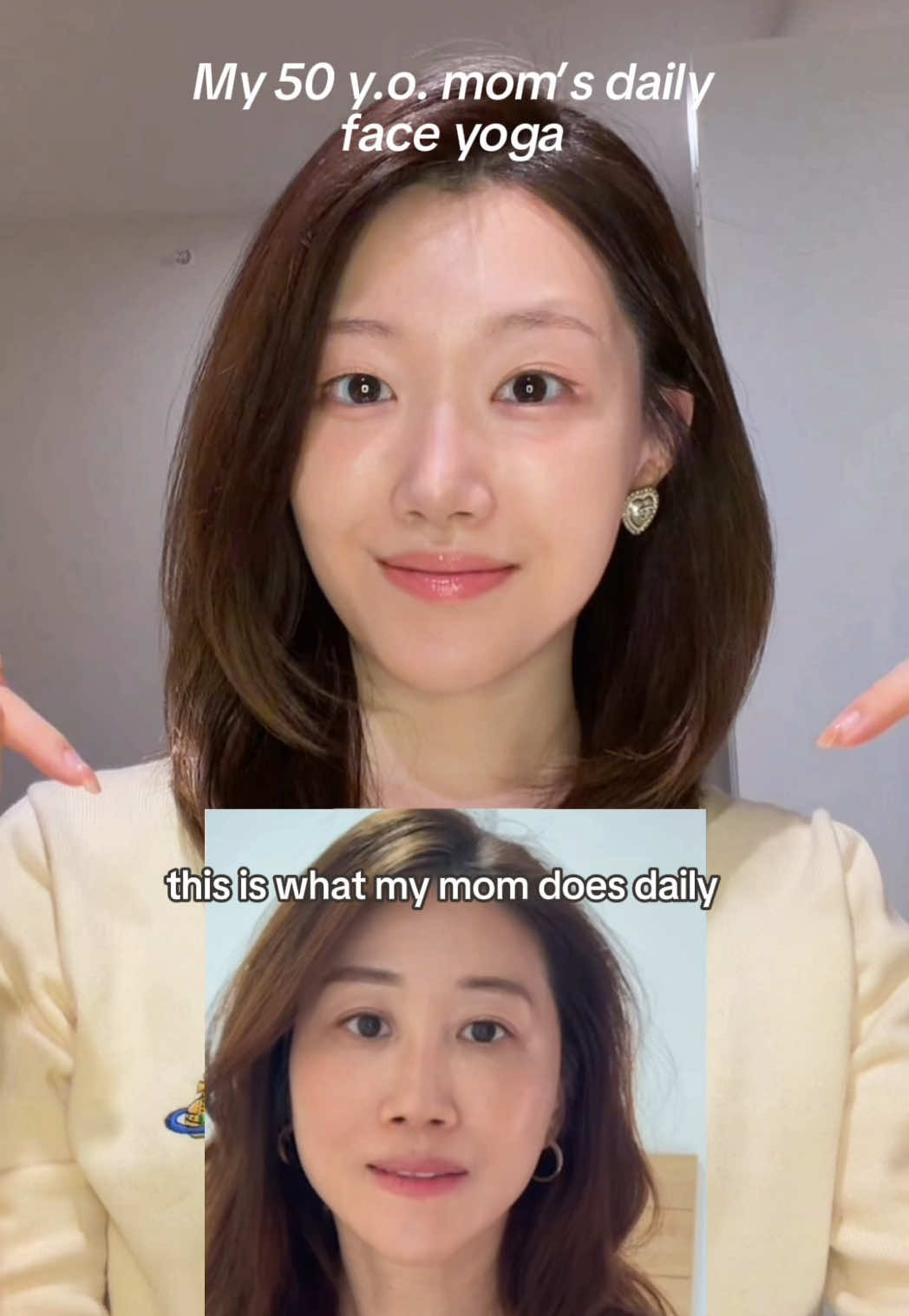 My 50 y.o. mom’s daily face yoga for full & lifted face -no fillers! . . . #kbeauty #faceyoga #antiaging #koreanskincare #facelift 