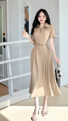 Váy thiết kế cổ đức phối khóa kéo, đai may liền dáng A dài xòe nhẹ #damthanhlich #damcongso #damnusangchanh #vayxinh #xuhuong 