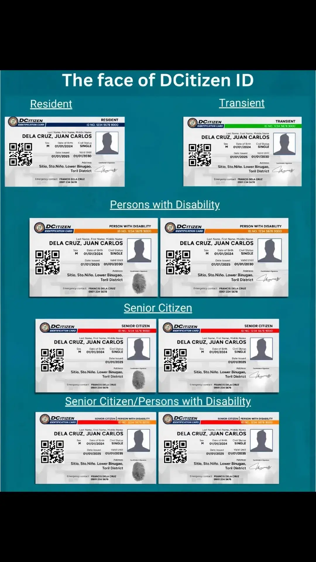 The Upcoming DCitizen ID: Davao City’s Unified ID System 💳 ✔️ Valid proof of identity ✔️ One ID for all local government transactions ✔️ Priority access for Davao City residents ✔️ Faster cash aid for Seniors, PWDs, Solo Parents  ✔️ FREE for everyone – no payment needed 💳 Plus: It doubles as a contactless payment card for the upcoming High Priority Bus System (HPBS/DavaoBUS) and future transport projects. Just tap and go! 🚌✨ Categories with ID Color Coding: 💙 Resident 💚 Transient 🧡 Persons with Disability ❤️ Senior Citizen ❤️🧡 Senior Citizen/Persons with Disability Rollout starts next year (2026), prioritizing Senior Citizens & PWDs, with a 2-year transition period for everyone. DCitizen ID News Update: The City Information Technology Center (CITC) says the DCitizen ID system and app are in their final development phases and currently under testing. Registration: Residents may apply via valid ID, barangay clearance, or online.  ￼ Validity periods:  • Children (≤ 15 years): electronic card, 5-year validity  ￼  • Teens (15–17): physical card, 5 years  ￼  • Adults (18+): physical card, 10 years  ￼  • Transient residents: 1-year valid card  ￼  • PWDs: 5 years  ￼  • Senior citizens: lifetime validity  ￼  • Color coding: Cards will be color-coded by category (permanent residents, transients, PWDs, seniors).  ￼ The DCitizen ID is meant to streamline access to social services, healthcare, financial aid, etc., by reducing the documentation burden.  However, it will only be valid within Davao City.   There are strict penalties for misuse, falsification, or unauthorized copies: up to 1 year imprisonment and ₱5,000 fine.   Davao City is leveling up for a smarter, faster, and more convenient future! 💡💙 Source: 1st Dist. Councilor Bonz Andre Militar/City Govt. of Davao/Madayaw Davao, SunStar Davao #ANGATPAMILYAPILIPINO 