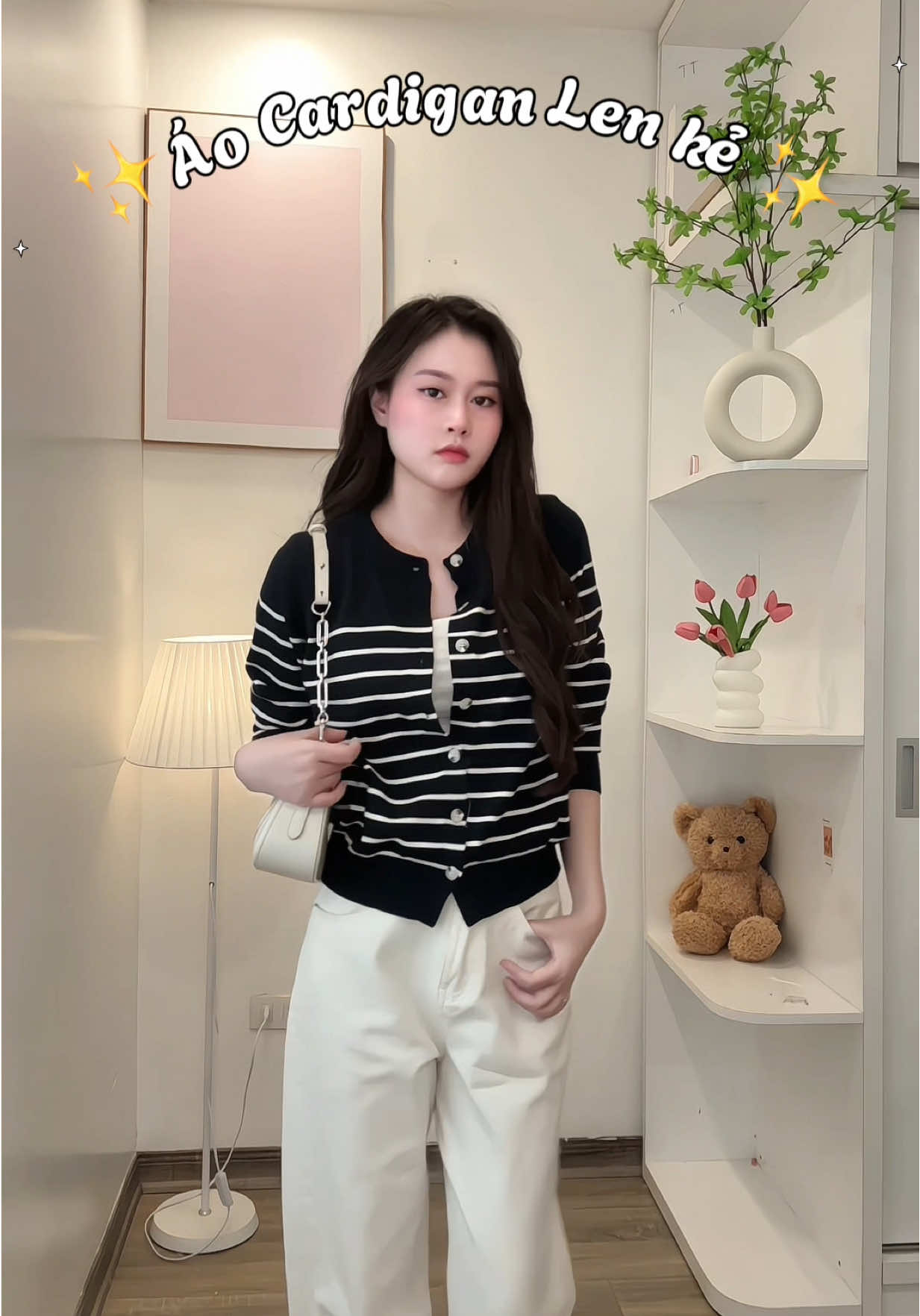 Áo Khoác Len kẻ xinh lắm lun #aokhoac #aolen #aokhoaclen #cardigan #dungxinhxinh 